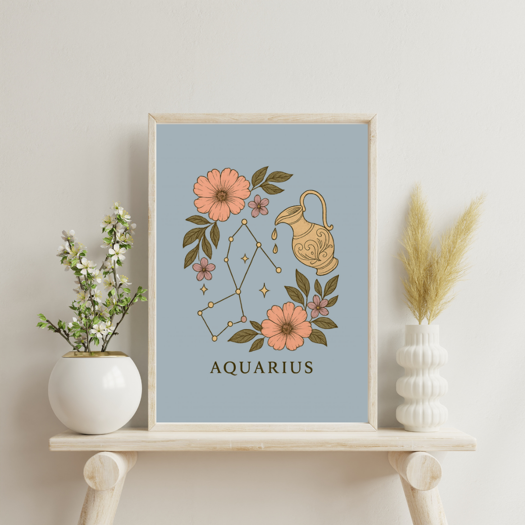 Floral Zodiac Constellations - Aquarius Digital Print