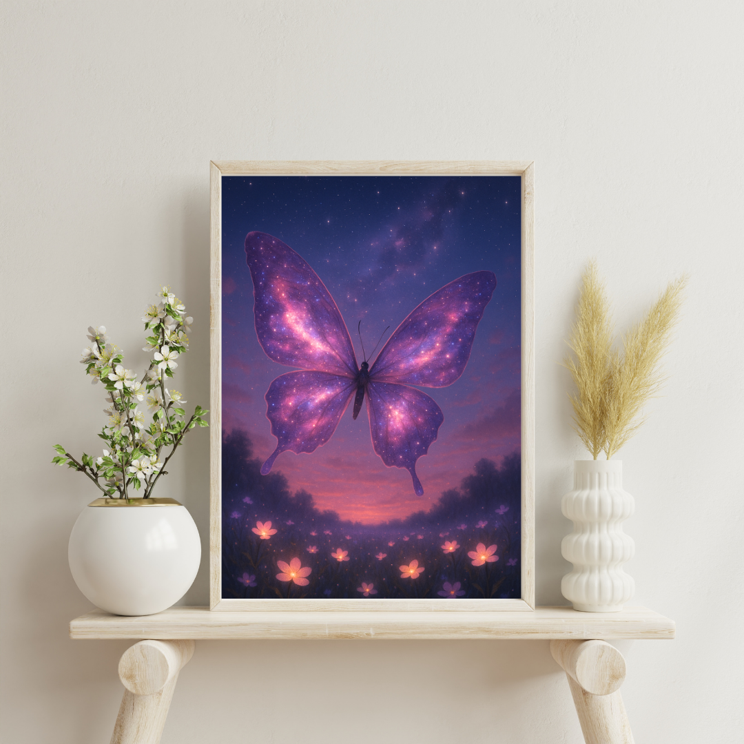 Starlit Wings - Butterfly of the Pink Galaxy Digital Print