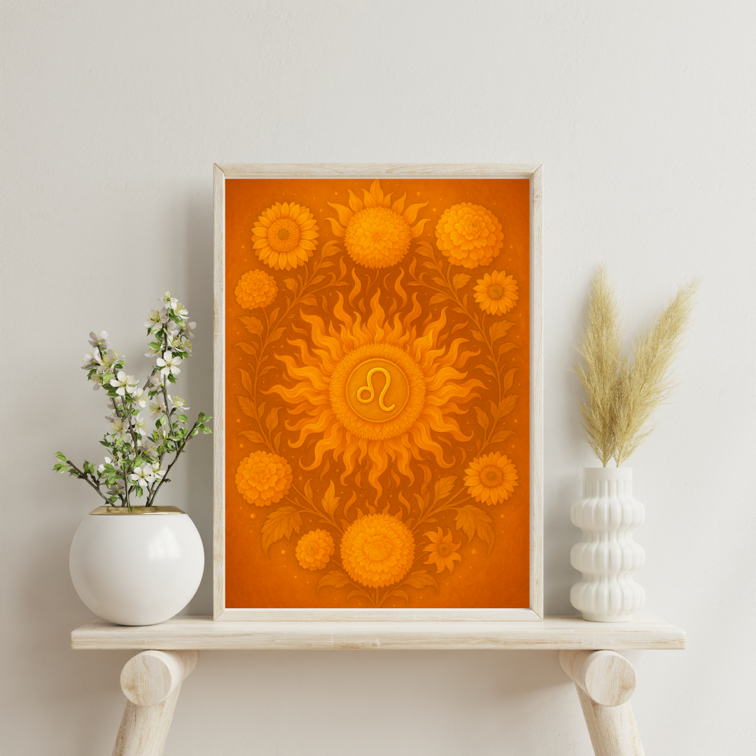 Zodiac Glyph and Flower Mandalas - Leo Digital Print
