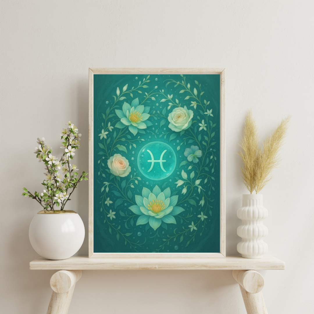 Zodiac Glyph and Flower Mandalas - Pisces Digital Print