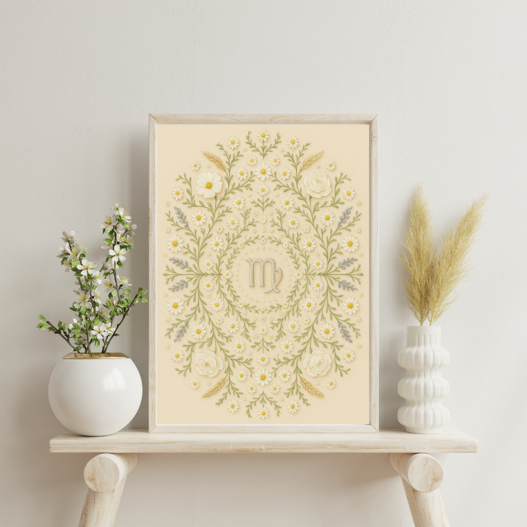 Zodiac Glyph and Flower Mandalas - Virgo Digital Print