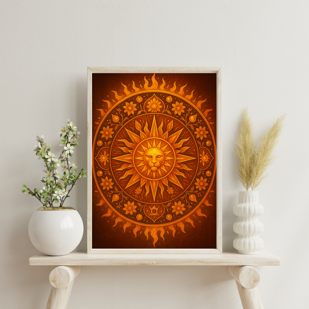 Zodiac and Planet Mandalas - Leo and Sun Digital Print