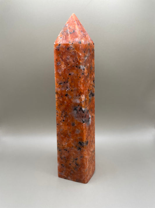 Witching Hour Treasures: Orange Calcite with Blue Apatite Tower no. 1