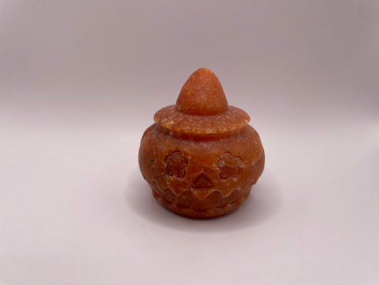 Witching Hour Treasures: Orange Calcite Pumpkin Carving with Hat no. 1