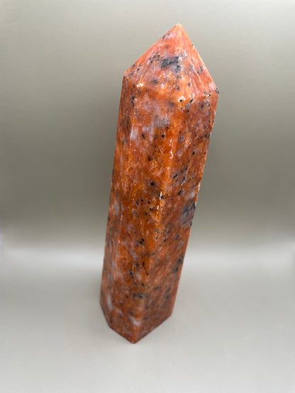 Witching Hour Treasures: Orange Calcite with Blue Apatite Tower no. 1
