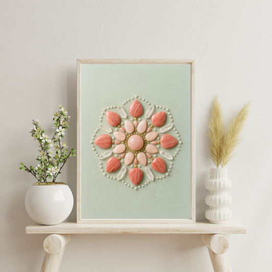 Crystal Grids - Lotus Heart Mandala (Morganite & Rhodochrosite Compassion Bloom) Digital Print