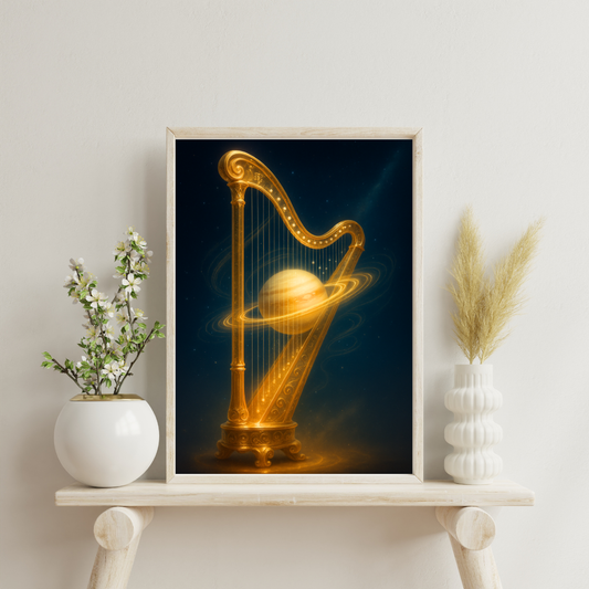 Celestial Wonders Symphony - Saturn Golden Harp Digital Print