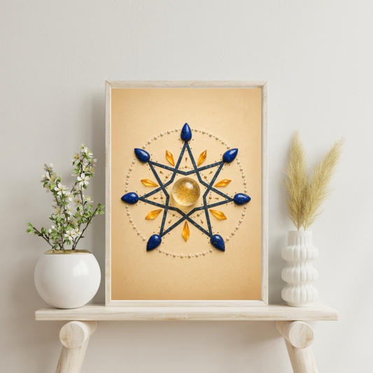 Crystal Grids - Heptagram Gate (Lapis & Citrine Wisdom Seal) Digital Print