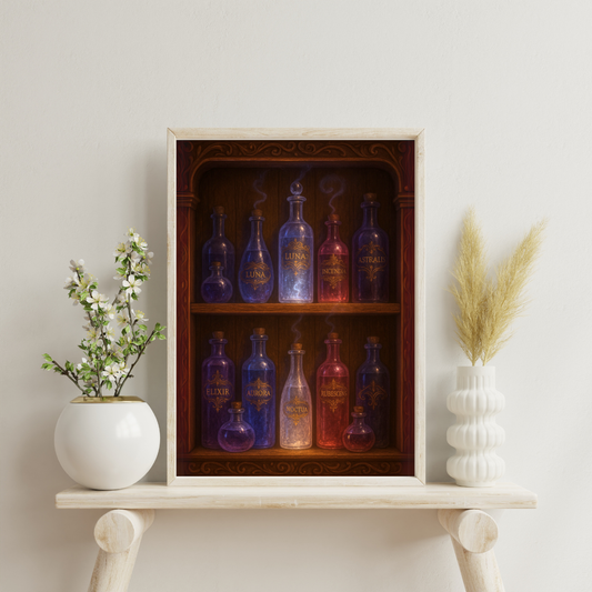 Essence and Elixirs - Shelf of Whispering Elixirs Digital Print