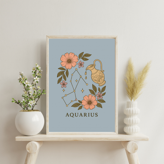 Floral Zodiac Constellations - Aquarius Digital Print