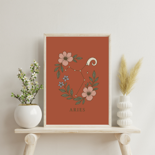 Floral Zodiac Constellations - Aries Digital Print