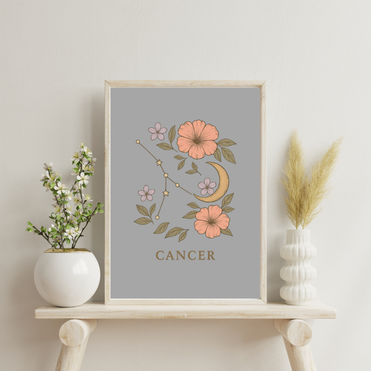 Floral Zodiac Constellations - Cancer Digital Print