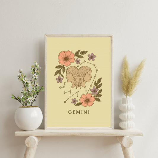 Floral Zodiac Constellations - Gemini Digital Print