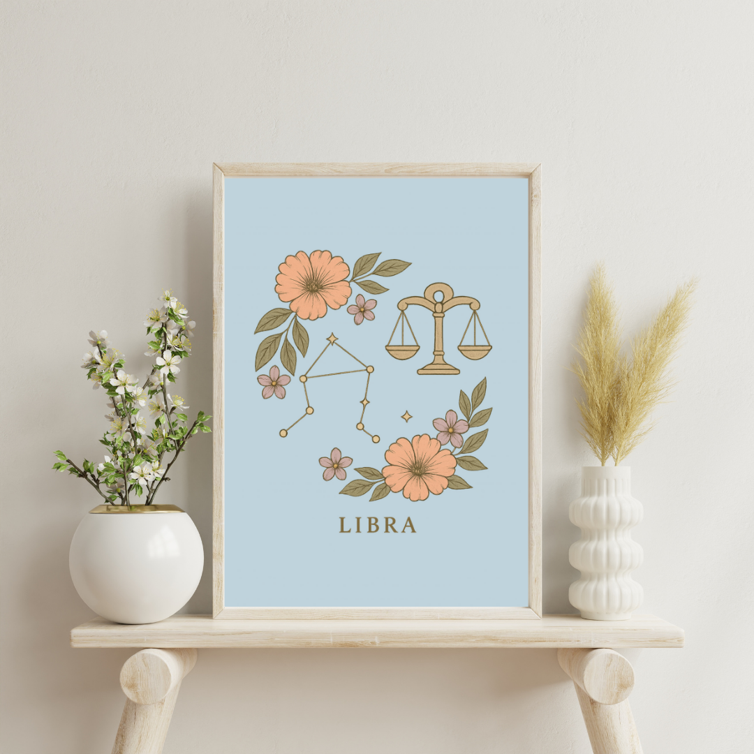 Floral Zodiac Constellations - Libra Digital Print