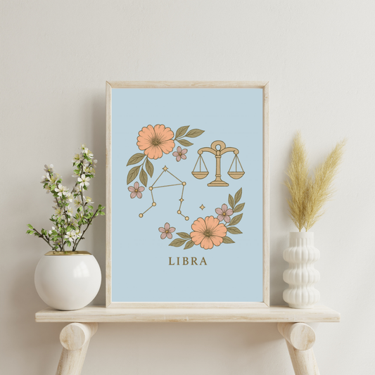 Floral Zodiac Constellations - Libra Digital Print