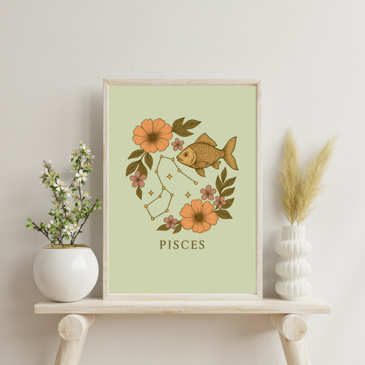 Floral Zodiac Constellations - Pisces Digital Print