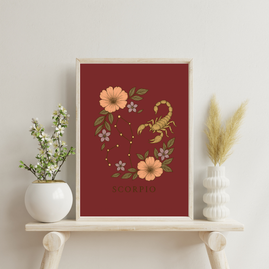 Floral Zodiac Constellations - Scorpio Digital Print