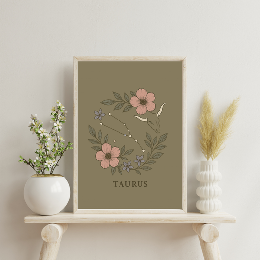 Floral Zodiac Constellations - Taurus Digital Print