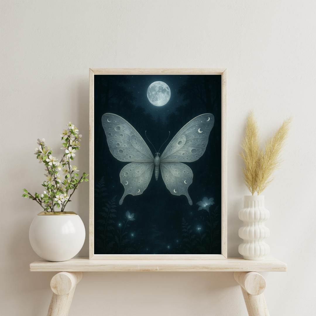Starlit Wings - Butterfly of the Lunar Bloom Digital Print