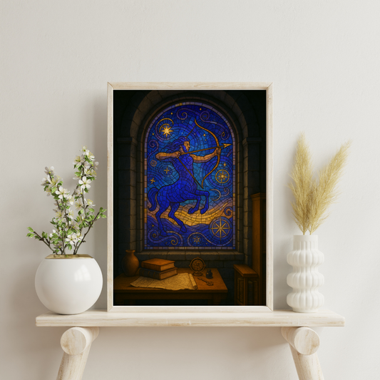 Zodiac Mosaic Windows - Sagittarius Digital Print