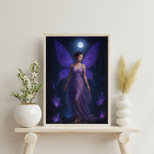Fairies of the Hidden Realms - The Amethyst Fairy of the Moonlit Cavern Digital Print