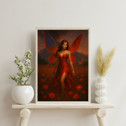 Fairies of the Hidden Realms - The Ruby Fairy of the Fireflower Meadow Digital Print
