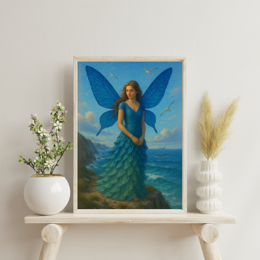 Fairies of the Hidden Realms - The Sapphire Fairy of Ocean Cliffs Digital Print