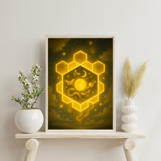 Yellow Alchemy - Celestial Honeycomb Portal Digital Print