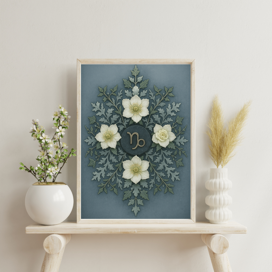 Zodiac Glyph and Flower Mandalas - Capricorn Digital Print