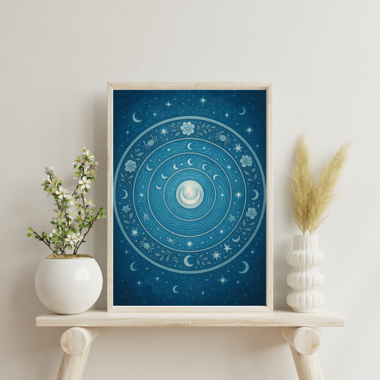 Zodiac and Planet Mandalas - Cancer and Moon Digital Print